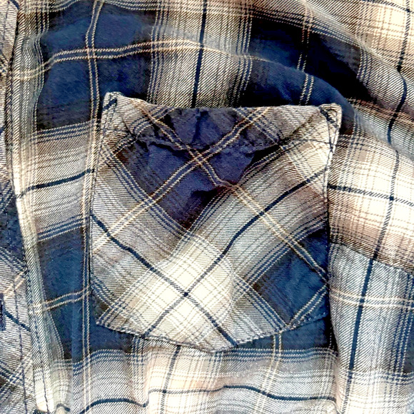 Terra & Sky Flannel Shirt Women 1X/16-18W Navy Blue Plaid Button Top Long Sleeve - Picture 4 of 6